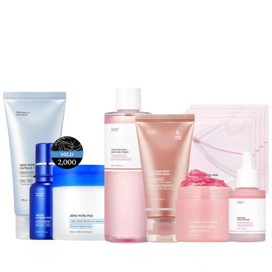 Glass Skin Korean Skincare Set with Collagen, PDRN Peptides & Exosome Treatment